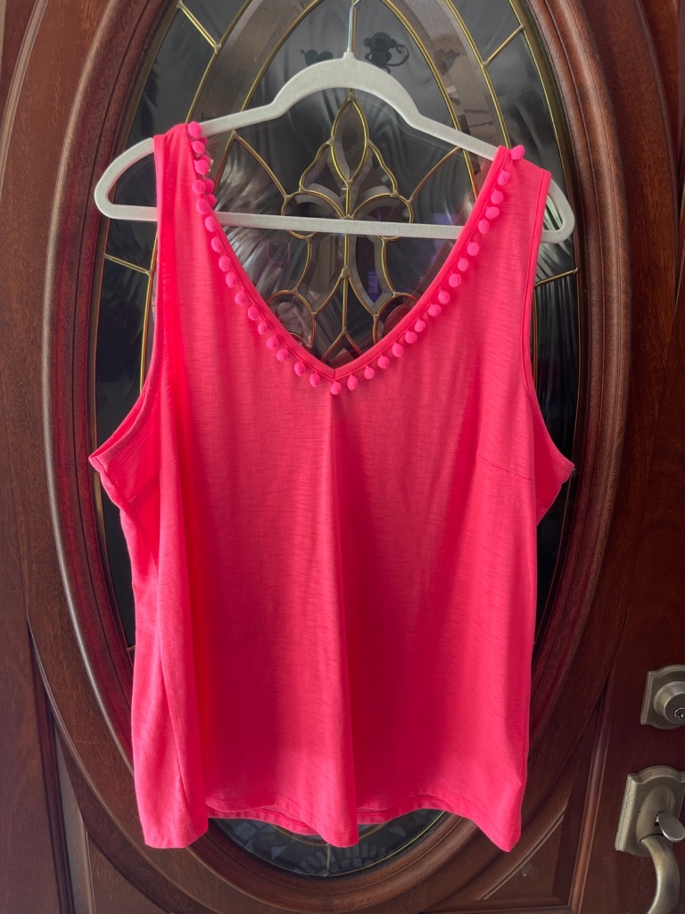 Lilly Pulitzer Women's Pink Pom-Trim V-Neck Tank Top
